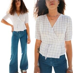 Charlie Holiday Juniper Wrap Tie Top in Lilac Gingham Size 4